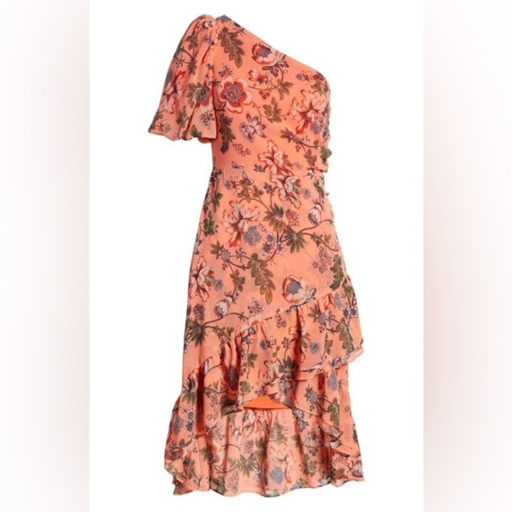 NWT chelsea28 floral orange one shoulder midi dress